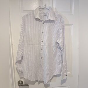 Calvin Klein Men's White Pinstripe Dress Shirt